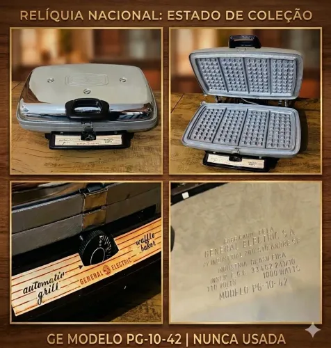 RELÍQUIA: Máquina de Waffle e Grill GE (Anos 70) - NOVA / NUNCA USADA