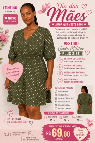 Vestido Verde Militar c/ estampa de coração