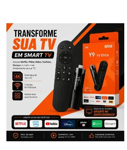 Tv Stick Y9 M98 4k Android Hdmi Smart Youtube Netflix Streaming Controle Remoto Wifi