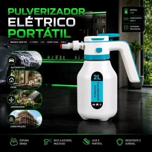 Snow Foam Elétrico 2L 3 Bicos 7.4V Pulverizador Espuma Automotiva Sem Fio Uso Profissional