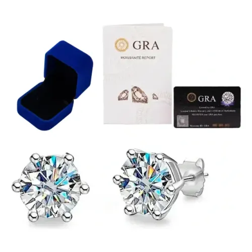 Brincos Moissanita Diamante 5.0mm Com Certificado GRA Brinco de Prata 925