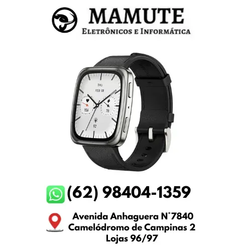 Smartwatch Amazfit Active 2 Square Gps Vidro Safira Tela AmoLED 1,75 5 Atm