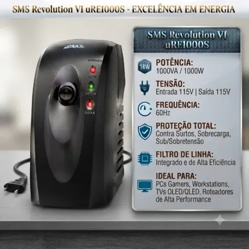 Estabilizador SMS Revolution VI 115V/ 1000W- 6 tomadas - Ótimo estado