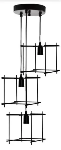 Lustre Pendente triplo aramado cubo preto