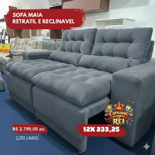 PROMOÇÃO URGENTE - Sofá RETRÁTIL e RECLINÁVEL Maia Cinza apenas 12x R$233,25