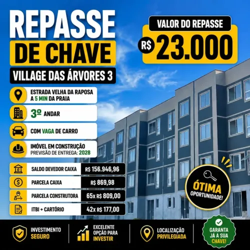 REPASSE CHAVE DE APARTAMENTO 23 MIL
