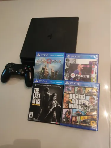 PS4 SLIM 500GB + 4 Jogos MÍDIA FÍSICA + Controle Original