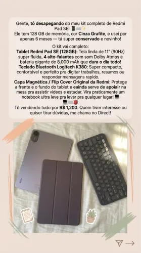 Kit redmi pad 2 128GB com teclado logitech por Bluetooth e capinha original do tablet