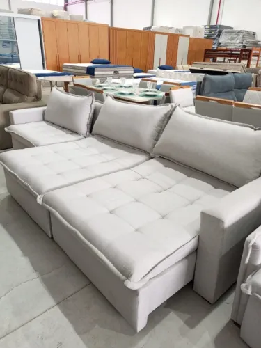 Sofá Retrátil Slim 3,30 Linho cinza NOVO FRETE GRÁTIS