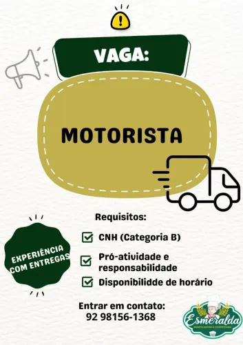 MOTORISTA CNH B / ATENDENTE / SERVENTE DE OBRA