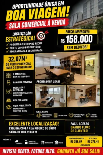 R$ 158 MIL EM BOA VIAGEM! SALA COMERCIAL PRONTA E A 2 PASSOS DO SHOPPING RECIFE!