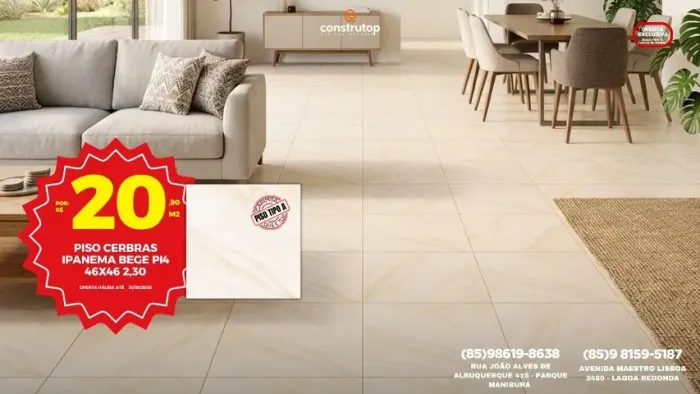 Piso Cerbras Ipanema Bege 46x46 - Piso Tipo A - R$ 20,90/m²