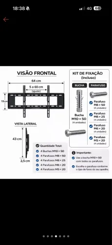 Suporte Para TV Fixo Parede e Painel 30 a 86 Polegadas Universal Ultra Reforçado 