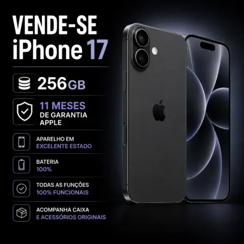 Apple iPhone 17 256GB Preto 5G Tela 6,3" Câm. Traseira 48+48MP Frontal 18MP