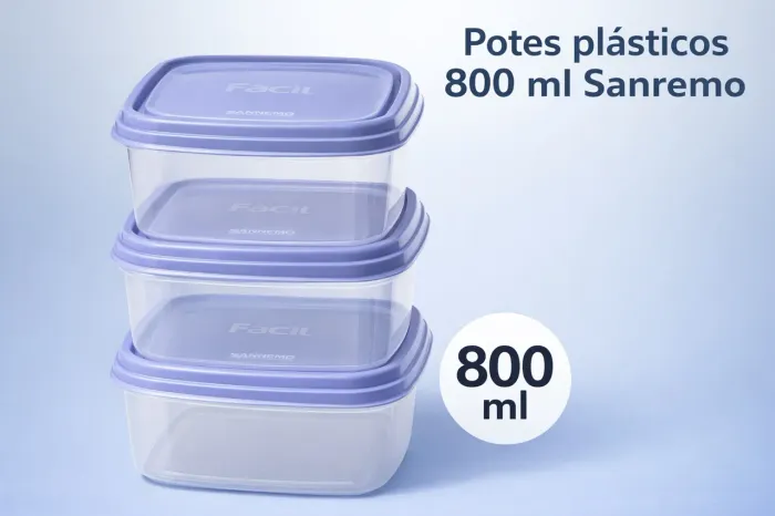 Pote plástico conjunto 3 potes Sanremo 800ml