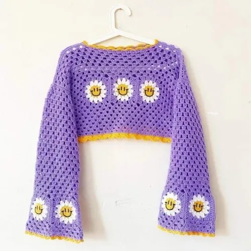 Blusa manga longa de crochê