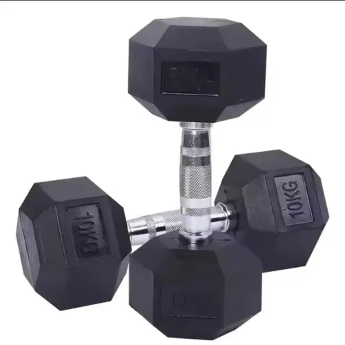 Par De Halteres 10kg Sextavado<br>Emborrachado Cromado<br>Premium