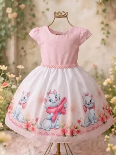Vestido infantil temático Gatinha Marie tamanho 4