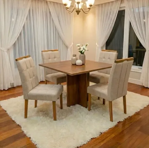 Conjunto de Jantar Salus 90 com 4 Cadeiras Linho Bege