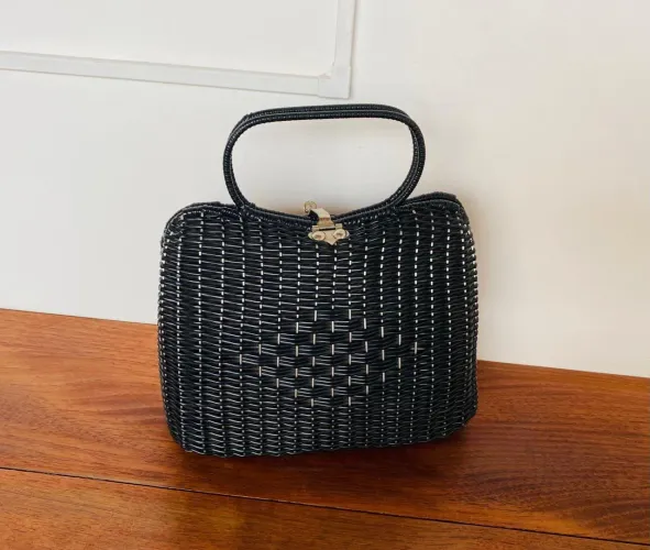 Bolsa De Mão Vintage Anos 50 Preta Estruturada