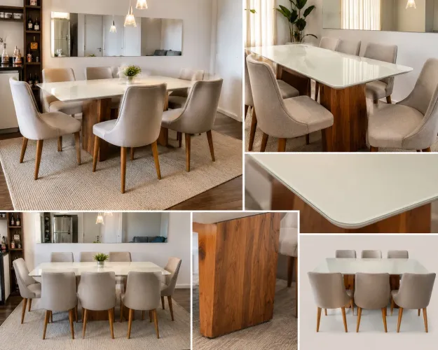 LINDO CONJUNTO MESA VIDRO & CADEIRAS - EROS 1.80X90 CINAMOMO CIOFF VIDRO OFF6