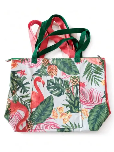 Bolsa Tote Tropical Flamingo Abacaxi - Nova com Bolso e Zíper