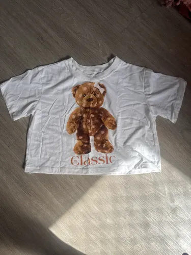 Blusa/ Cropped infantil, branco com ursinho