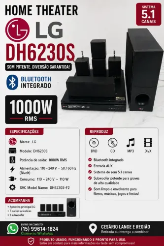 Home theater LG 1000w RMS com Bluetooth 