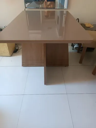 Mesa de jantar 4 lugares Lótus com tampo madeirado com vidro 120x80 cm