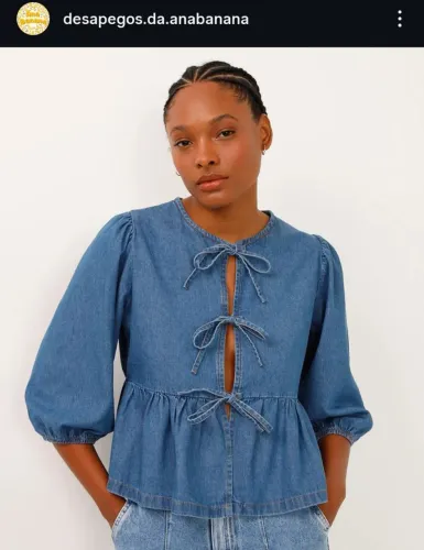 Blusa jeans manga bufante