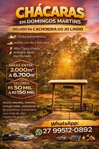 Sítios a venda em Domingos Martins vista panorâmica das montanhas, 5.000m2, parcelo troco