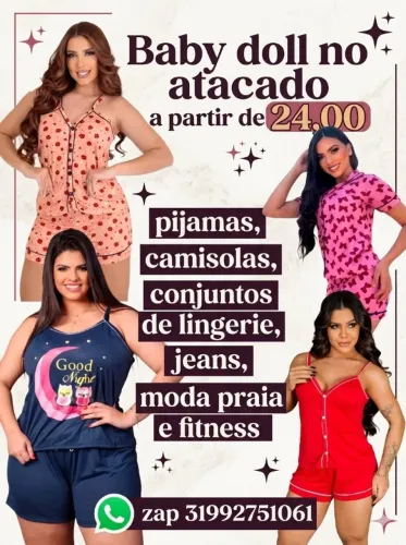 Baby doll no atacado a partir de 24,00 , pijamas, camisolas , conjuntos de lingerie