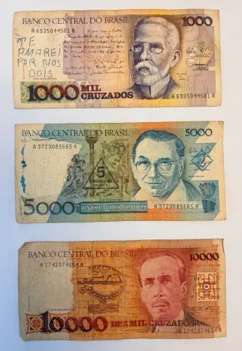 Notas antigas - 1000, 5000 e 10.000 cruzados 
