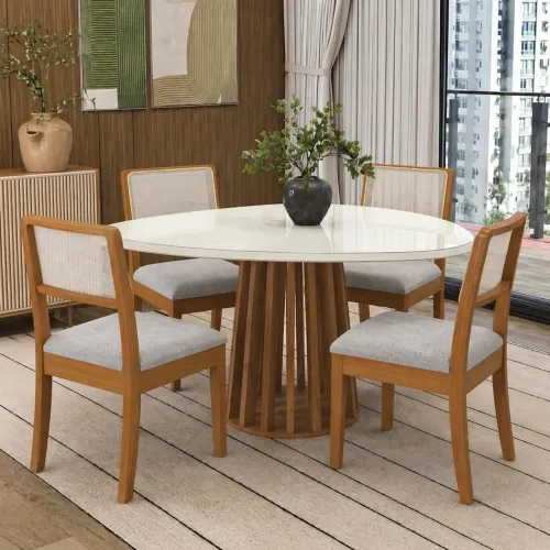 Mesa Lavanda Tampo Orgânico 135 Canela/Off White com 4 Cadeiras