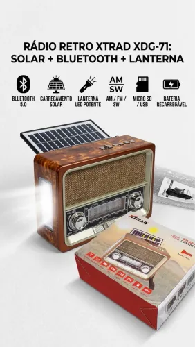 Rádio Portátil Antigo Retrô Bluetooth Recarregável Luz Solar Usb Sd
