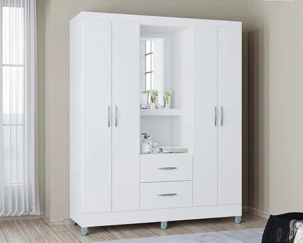 Roupeiro Cordoba 1.48cm 4 Portas Cor Branco Brilho Poquema