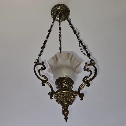 Lustre Pendente Clássico em Bronze com Tulipa de Vidro 