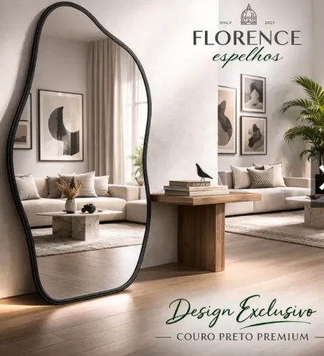 Espelho Orgânico 120x50 e 80x40 Com Moldura EM COURO Corpo Inteiro Moderno Luxo