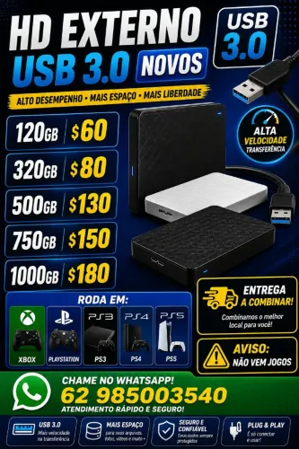 HD externo USB 3.0 novos 