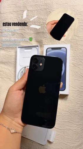 iPhone 12 preto, 128 gb- Impecável na caixa (acompanha cabo, caixa e capinhas)