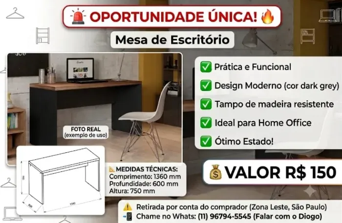 Mesa para Computador madeira (Usada)
