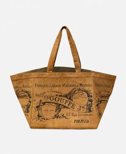 Bolsa Em Camurça Bege com Estampa Vintage Paris 37cm