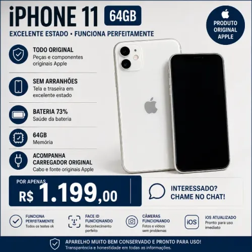IPHONE 11 64GB BRANCO - TODO ORIGINAL - EXCELENTE ESTADO