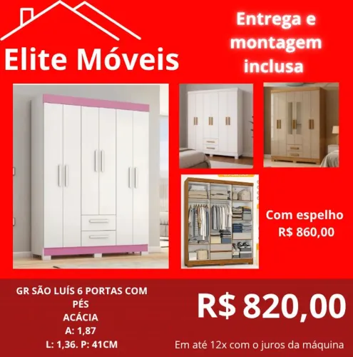 820,00 Com a montagem e a entrega guarda roupa novo na caixa com garantia de fabrica. 