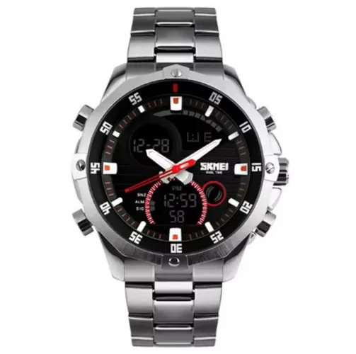 Relógio Skmei Analógico E Digital Original Mod. 1146 Pulseira Aço Inoxidável Vidro Cristal