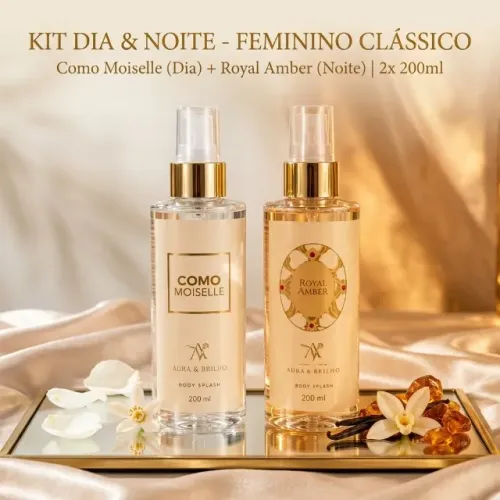 Kit Feminino Dia e Noite Body Splash Como Moiselle e Royal Amber 200ml