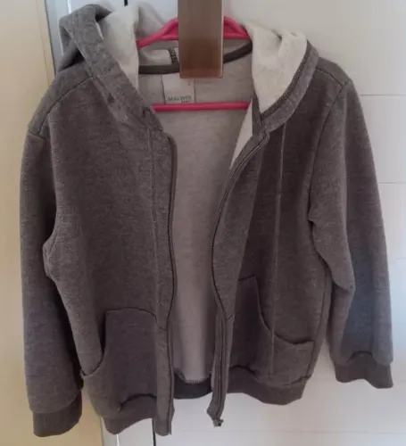 Blusa Jaqueta Infantil Moletom Com Capuz Cor Cinza Tamanho 6
