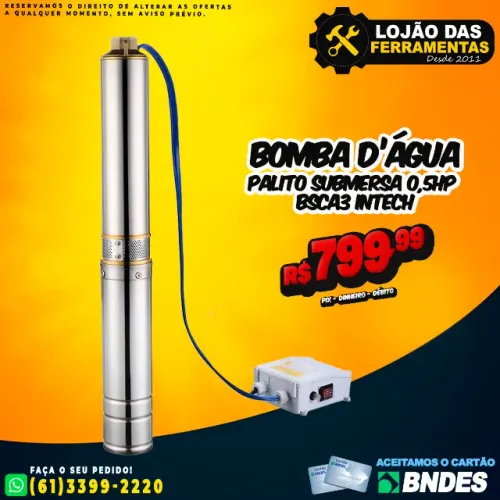 Bomba Dágua Palito Submersa 0,5Hp Bsca3 Intech