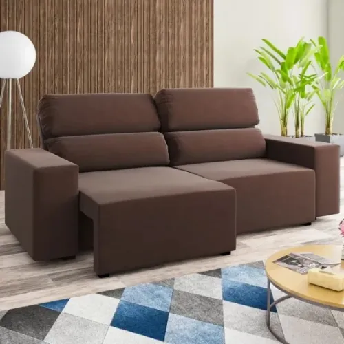 Promoção! Sofá Retrátil Reclinável Caique 2.00m Veludo Marrom Frete Grátis