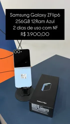 Samsung Galaxy ZFlip6 256GB 12Ram Azul aberto a 2 dias R$ 3.900,00 Novo | Loja Física |